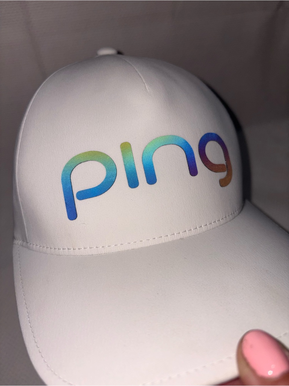 Ping White Cap with Multicolor Gradient Logo